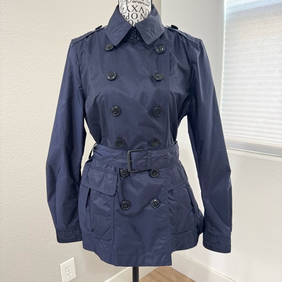 Burberry Jackets & Blazers - Burberry Brit Navy Belted Short Trench Coat